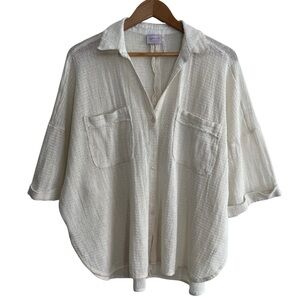 Out From Under White Cotton Open Weave String Mesh Oversized Shirt Cover Up